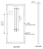 Go Power - GP-PV-100M, 100W solar panel, back dimensions