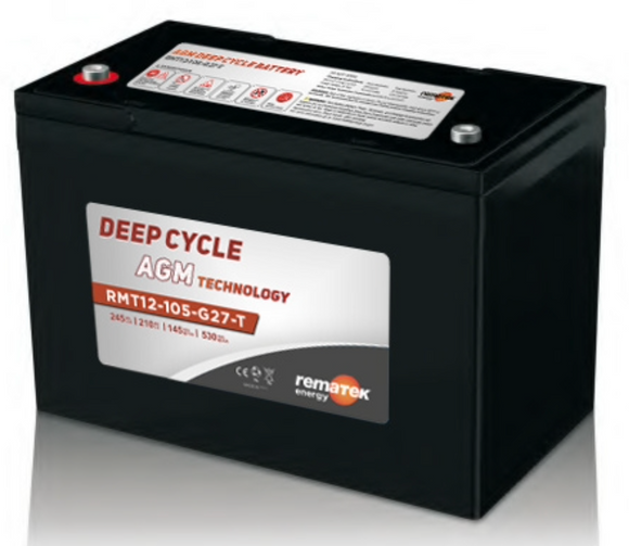 Rematek - RMT12-105-G27-T, 12V 108Ah AGM